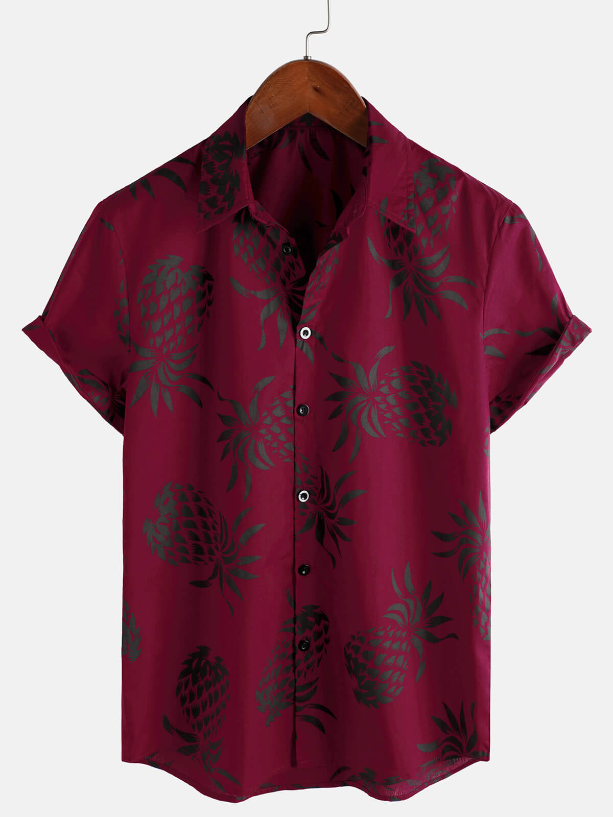 Button-Up Hawaiian Short Sleeve Shirt with Pineapple Print