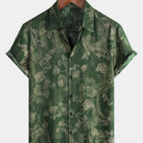 Hawaiian Short-Sleeve Button Breathable Shirt, Vintage Green Style