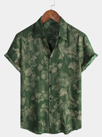 Hawaiian Short-Sleeve Button Breathable Shirt, Vintage Green Style
