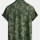 Hawaiian Short-Sleeve Button Breathable Shirt, Vintage Green Style