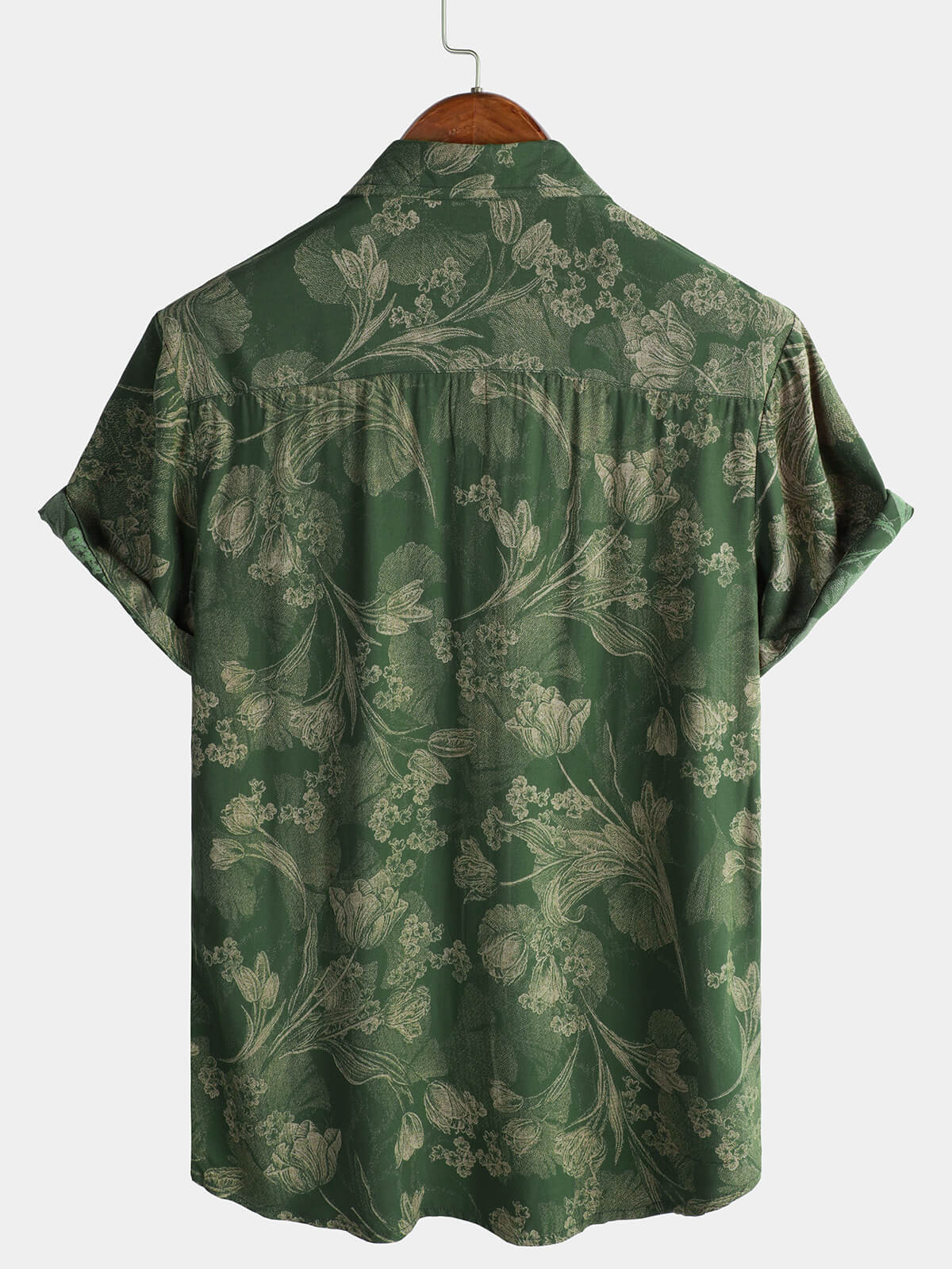 Hawaiian Short-Sleeve Button Breathable Shirt, Vintage Green Style