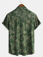 Hawaiian Short-Sleeve Button Breathable Shirt, Vintage Green Style