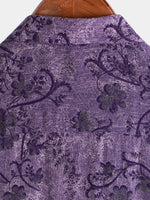 Hawaiian Short-Sleeve Button Breathable Shirt, Vintage Purple Style