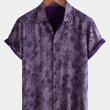 Hawaiian Short-Sleeve Button Breathable Shirt, Vintage Purple Style