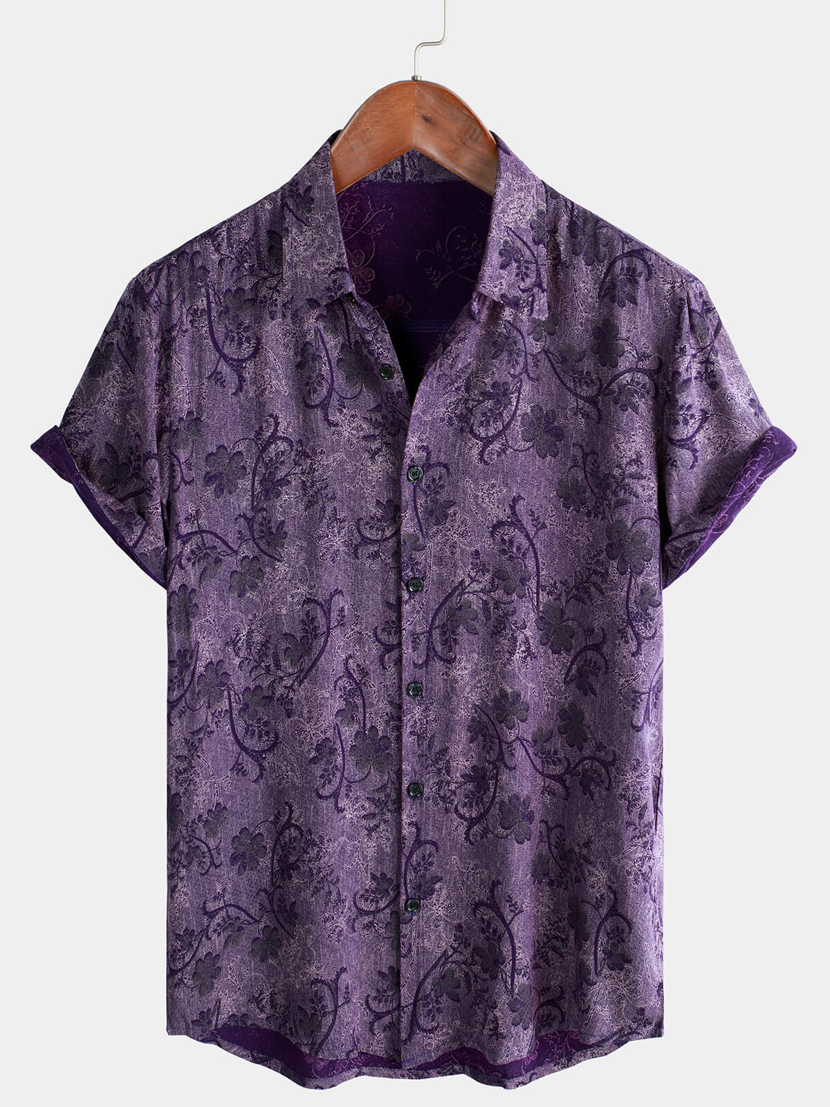 Hawaiian Short-Sleeve Button Breathable Shirt, Vintage Purple Style