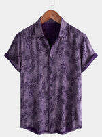 Hawaiian Short-Sleeve Button Breathable Shirt, Vintage Purple Style
