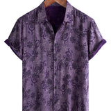 Men's Vintage Purple Cotton Summer Shirt Breathable with Short Sleeve