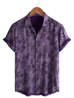 Men's Vintage Purple Cotton Summer Shirt Breathable with Short Sleeve