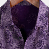 Hawaiian Short-Sleeve Button Breathable Shirt, Vintage Purple Style