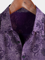Hawaiian Short-Sleeve Button Breathable Shirt, Vintage Purple Style