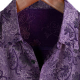 Men's Vintage Purple Cotton Summer Shirt Breathable with Short Sleeve