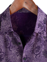 Men's Vintage Purple Cotton Summer Shirt Breathable with Short Sleeve