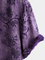 Hawaiian Short-Sleeve Button Breathable Shirt, Vintage Purple Style
