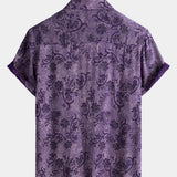 Hawaiian Short-Sleeve Button Breathable Shirt, Vintage Purple Style