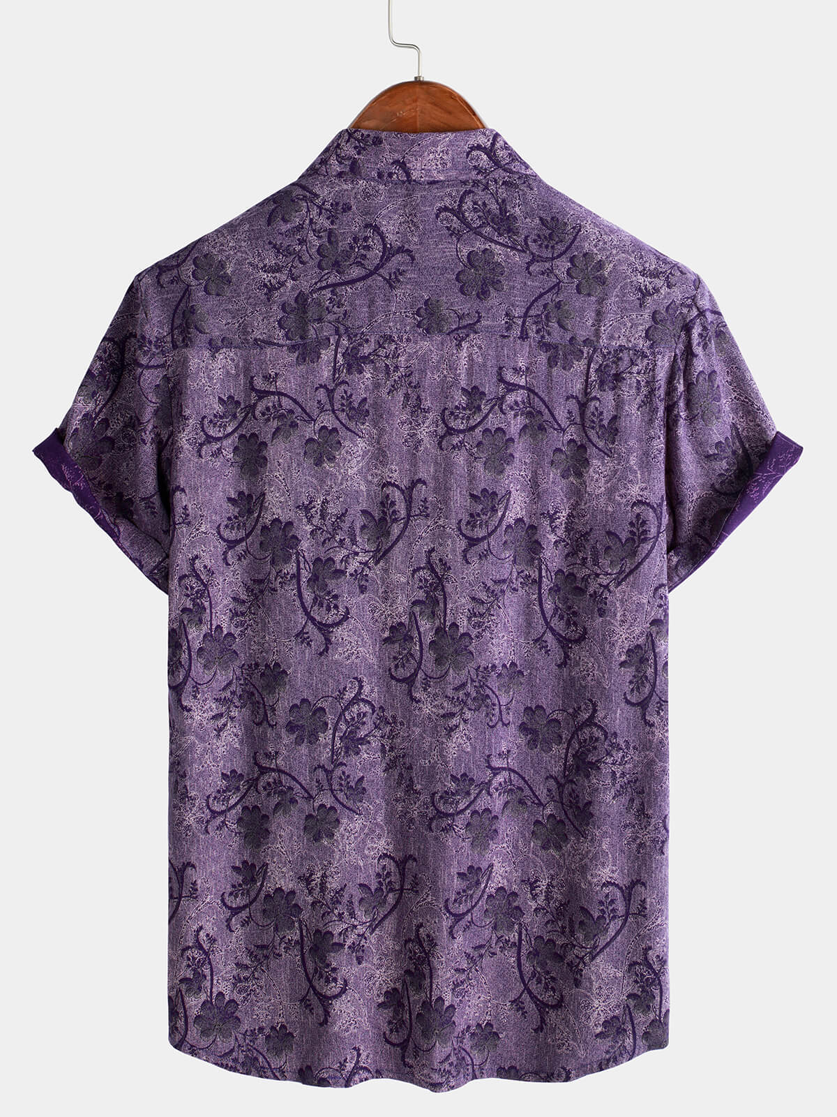 Hawaiian Short-Sleeve Button Breathable Shirt, Vintage Purple Style