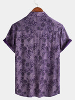 Hawaiian Short-Sleeve Button Breathable Shirt, Vintage Purple Style