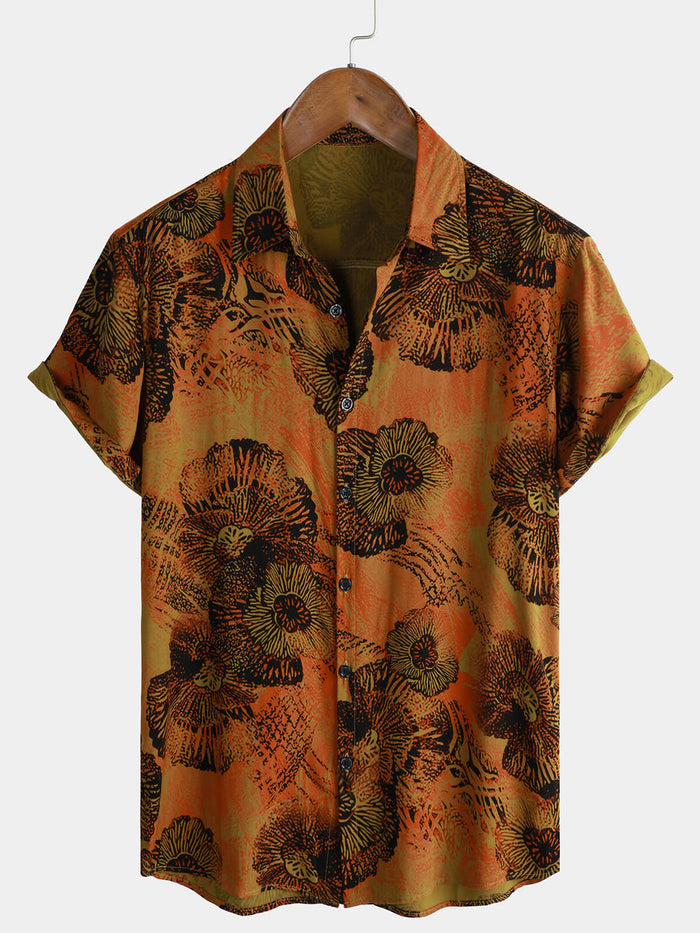 Hawaiian Short-Sleeve Retro Floral Print Shirt
