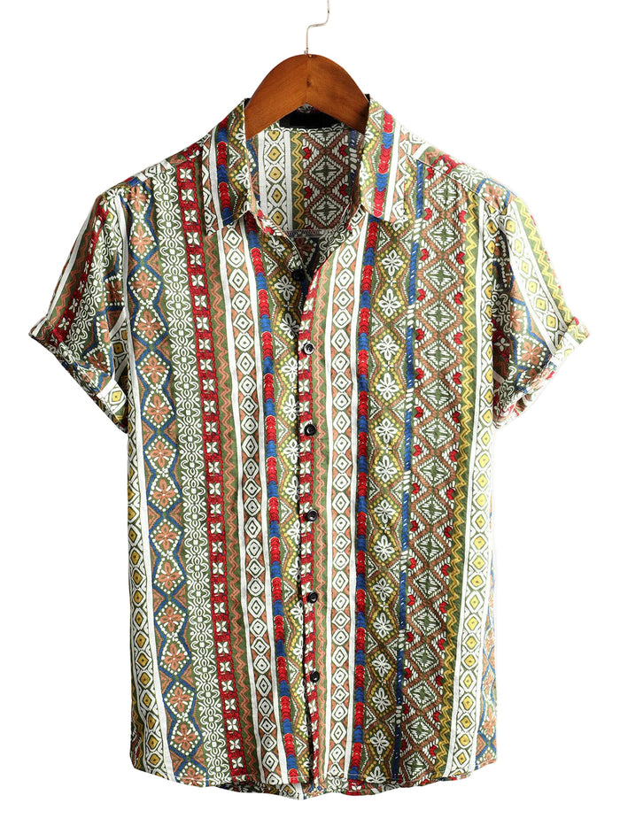 Retro Cotton Boho Shirt with Short Sleeves for Men
