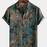Breathable Hawaiian Short Sleeve Shirt, Floral Print, Vintage Style, Vacation