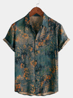 Breathable Hawaiian Short Sleeve Shirt, Floral Print, Vintage Style, Vacation
