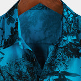 Hawaiian Short-Sleeve Shirt, Floral Motif, Blue, Retro Style, Breathable