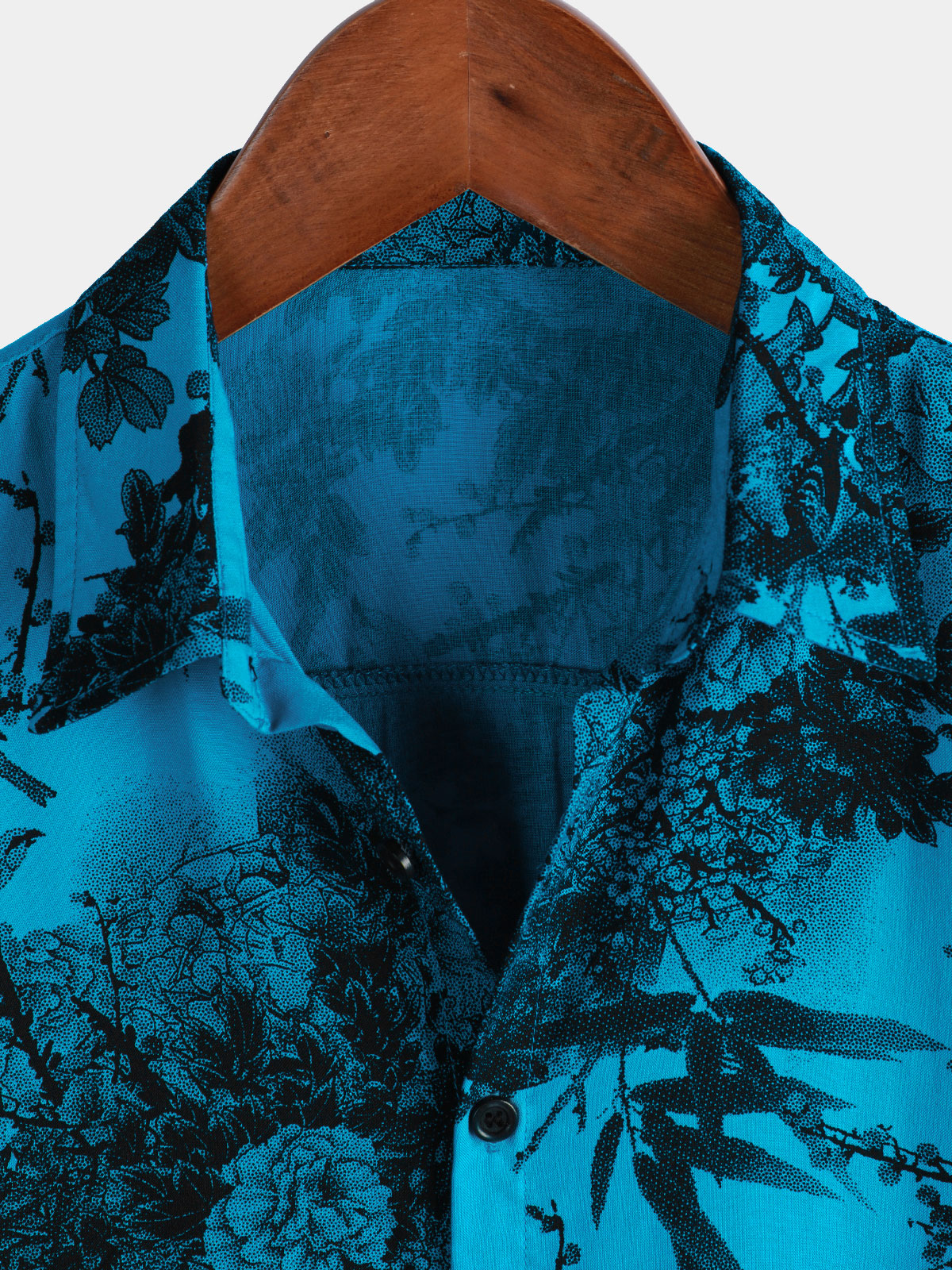 Hawaiian Short-Sleeve Shirt, Floral Motif, Blue, Retro Style, Breathable