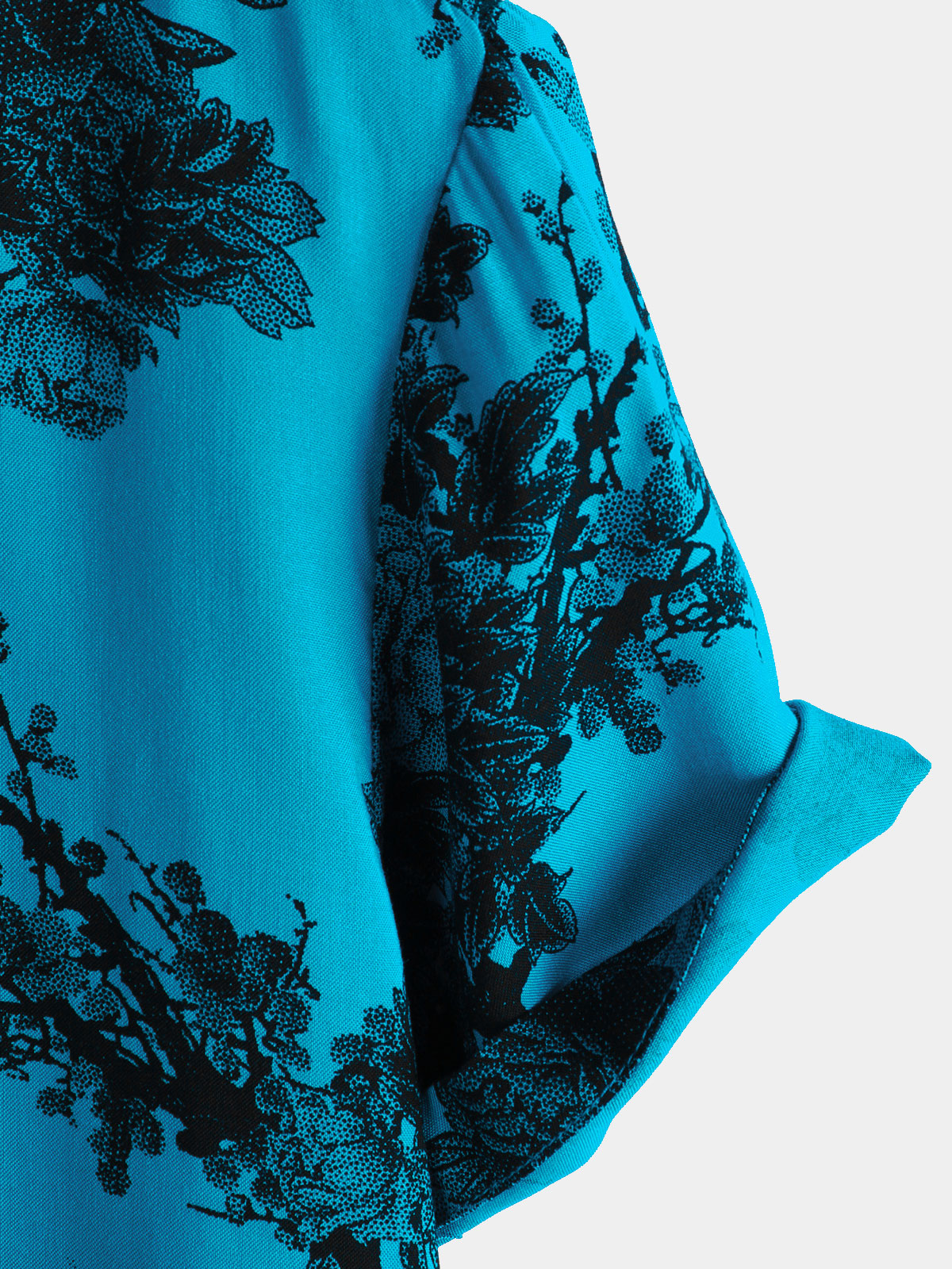 Hawaiian Short-Sleeve Shirt, Floral Motif, Blue, Retro Style, Breathable
