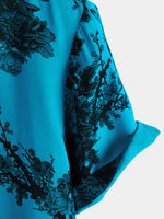Hawaiian Short-Sleeve Shirt, Floral Motif, Blue, Retro Style, Breathable