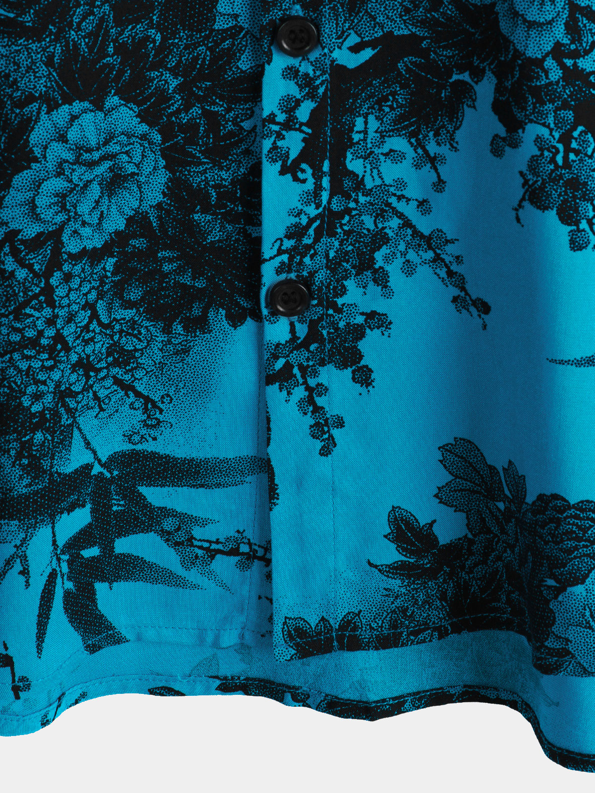 Hawaiian Short-Sleeve Shirt, Floral Motif, Blue, Retro Style, Breathable