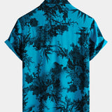 Hawaiian Short-Sleeve Shirt, Floral Motif, Blue, Retro Style, Breathable
