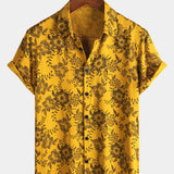 Hawaiian Short-Sleeve Yellow Vintage Floral Print Shirt