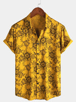 Hawaiian Short-Sleeve Yellow Vintage Floral Print Shirt