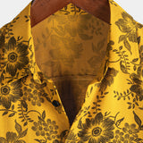 Hawaiian Short-Sleeve Yellow Vintage Floral Print Shirt
