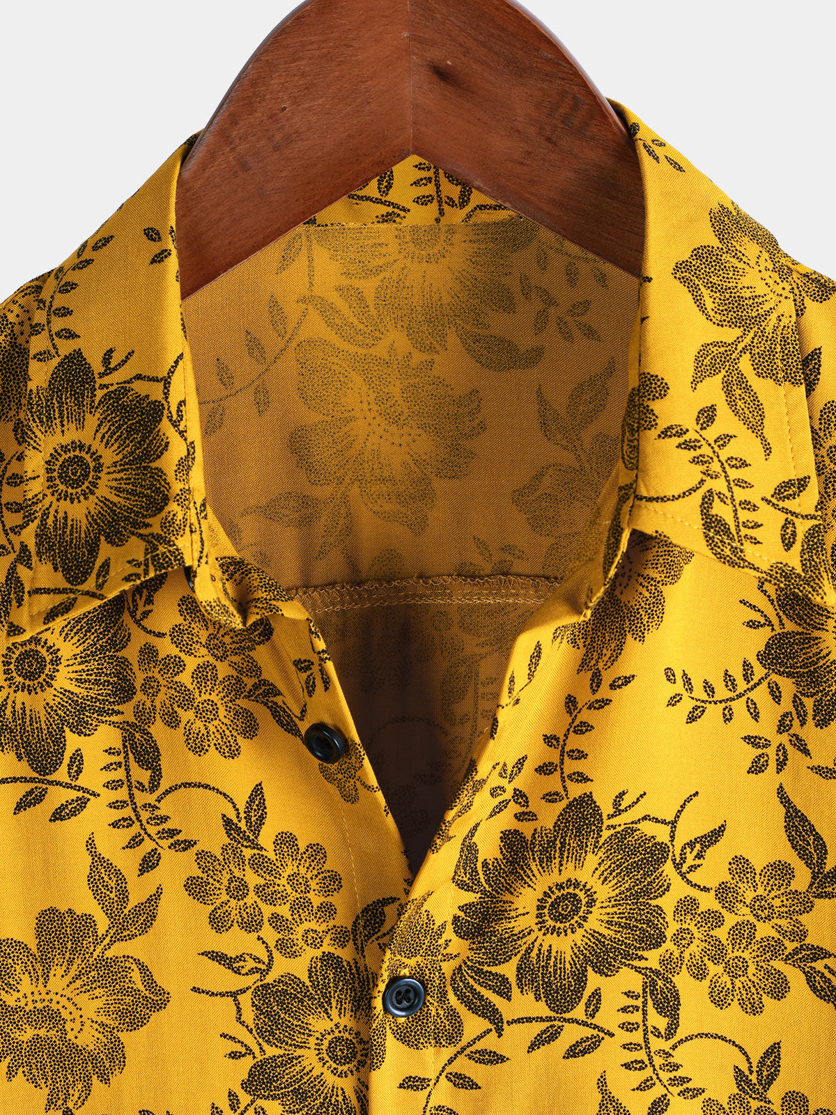 Hawaiian Short-Sleeve Yellow Vintage Floral Print Shirt