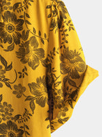 Hawaiian Short-Sleeve Yellow Vintage Floral Print Shirt