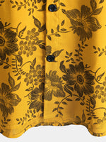 Hawaiian Short-Sleeve Yellow Vintage Floral Print Shirt