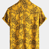 Hawaiian Short-Sleeve Yellow Vintage Floral Print Shirt