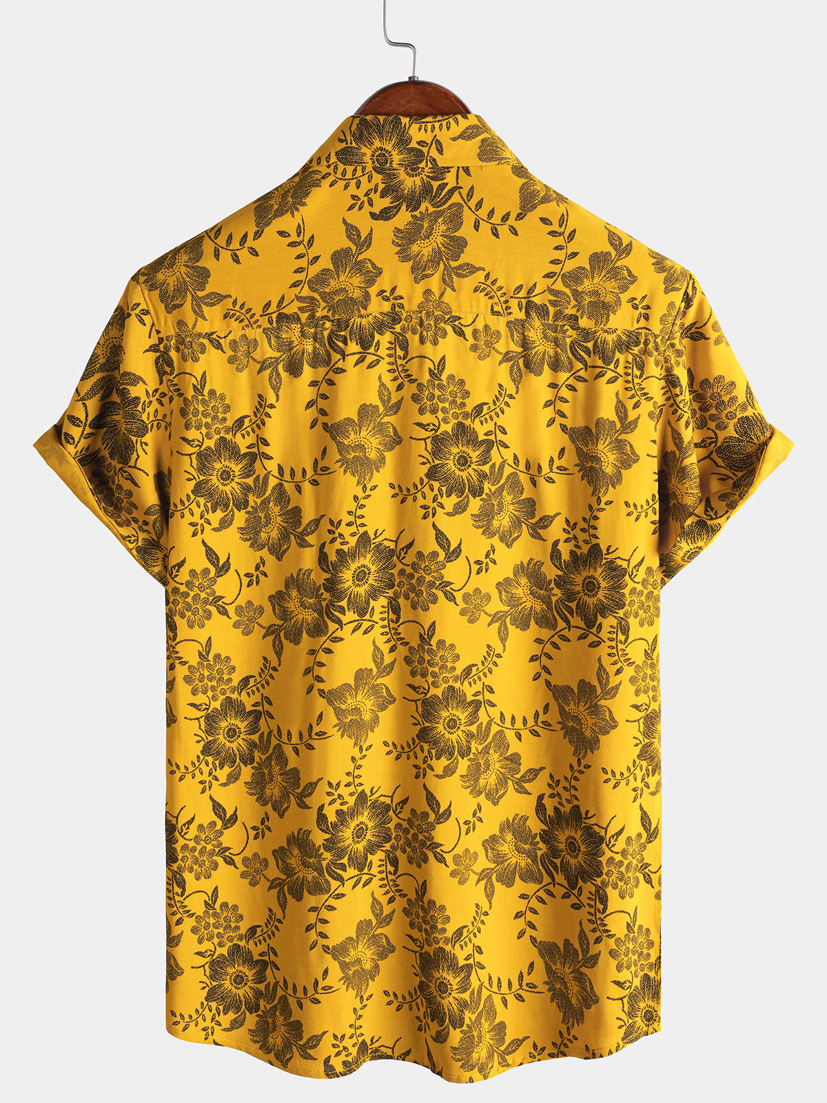 Hawaiian Short-Sleeve Yellow Vintage Floral Print Shirt