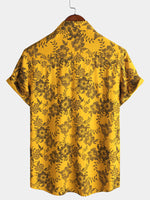 Hawaiian Short-Sleeve Yellow Vintage Floral Print Shirt