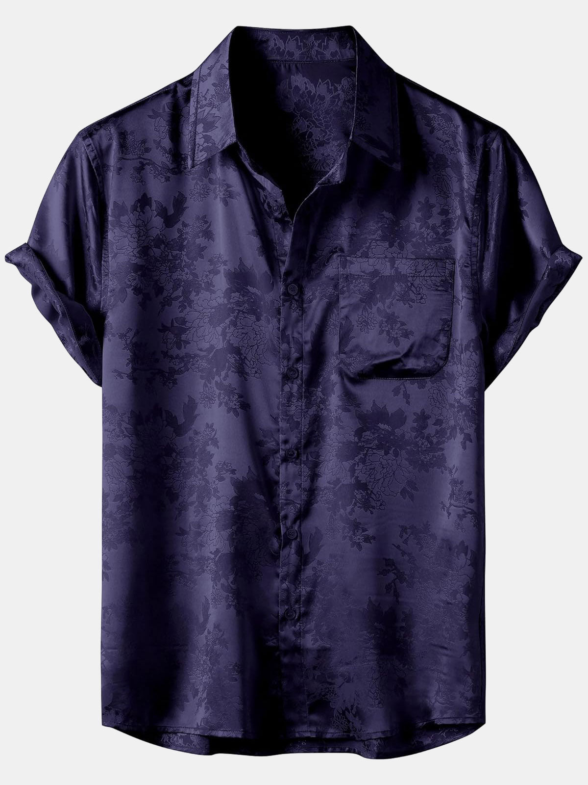 Short-Sleeve Shirt with Pockets and Floral Jacquard