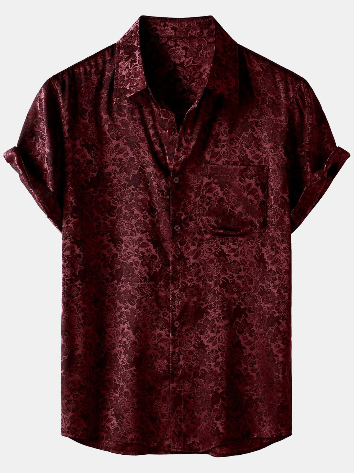Jacquard Short-Sleeve Shirt with Floral Print