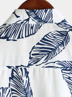 Hawaiian Summer Short Sleeve Shirt with Tropical Leaf Pattern