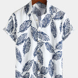 Hawaiian Summer Short Sleeve Shirt with Tropical Leaf Pattern