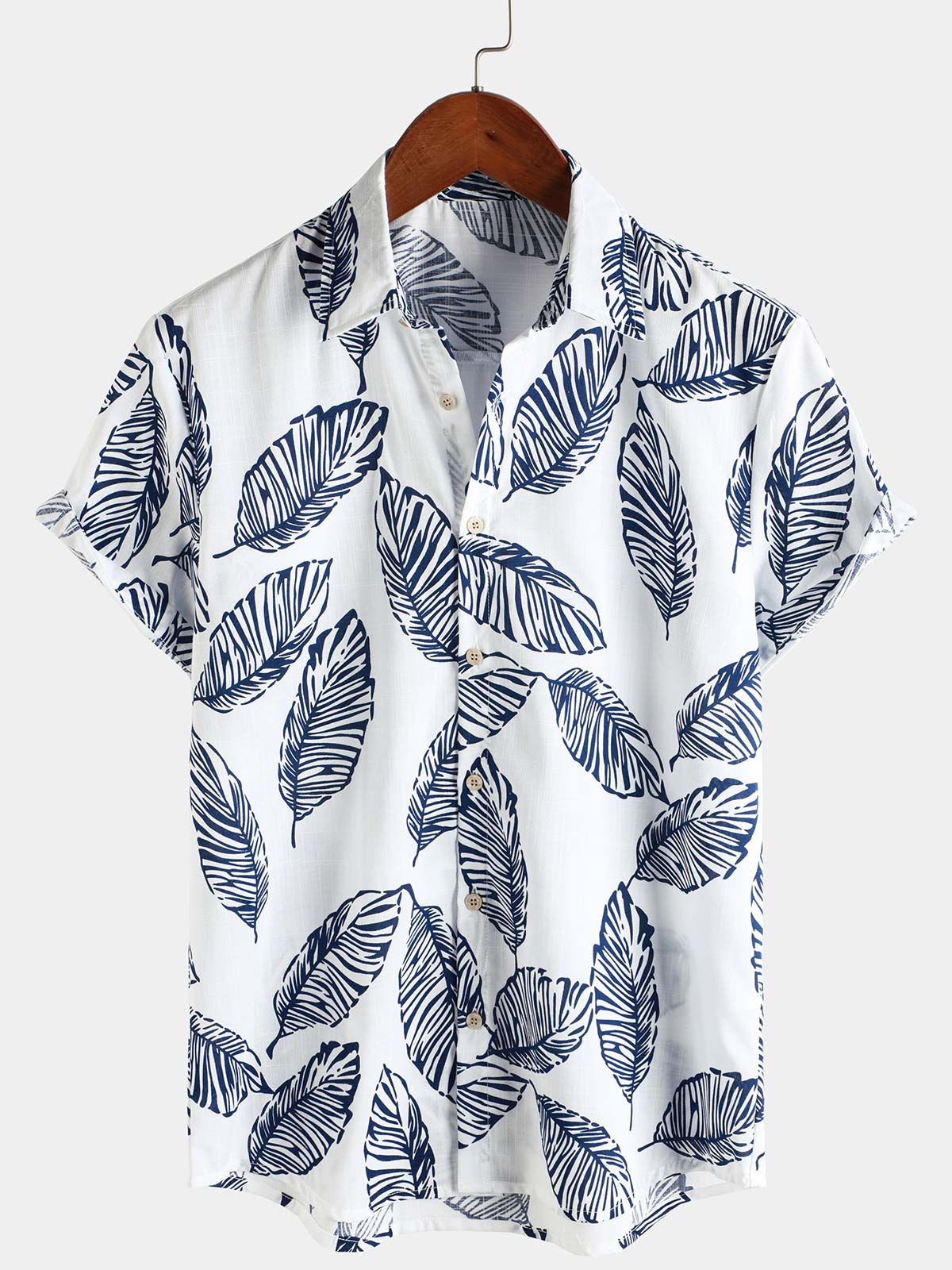 Hawaiian Summer Short Sleeve Shirt with Tropical Leaf Pattern