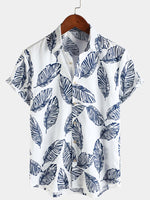 Hawaiian Summer Short Sleeve Shirt with Tropical Leaf Pattern