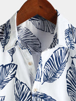 Hawaiian Summer Short Sleeve Shirt with Tropical Leaf Pattern