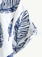 Hawaiian Summer Short Sleeve Shirt with Tropical Leaf Pattern