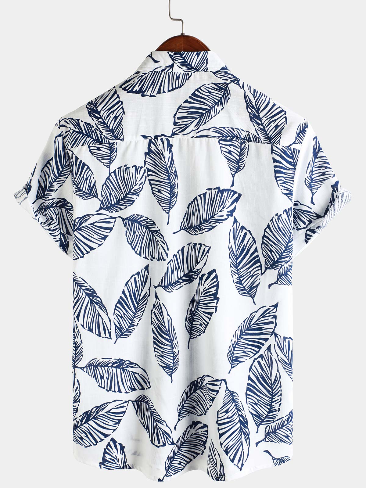 Hawaiian Summer Short Sleeve Shirt with Tropical Leaf Pattern