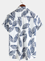 Hawaiian Summer Short Sleeve Shirt with Tropical Leaf Pattern