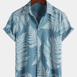Tropical Blue Short-Sleeve Button-Up Summer Shirt